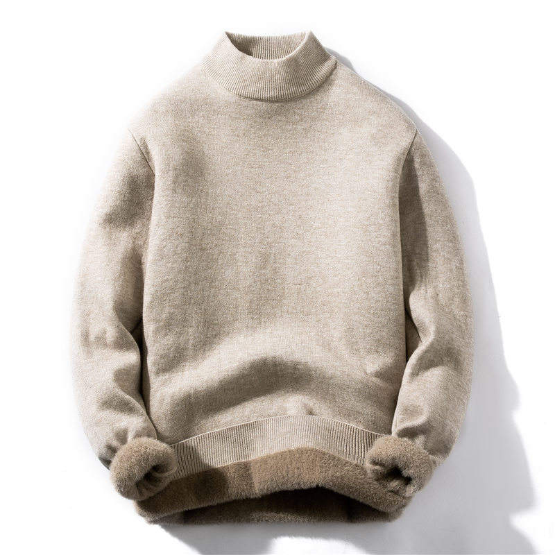 In Stock Winter Knitwear Half Turtleneck Thick Warm Knitted Long Sleeve Men's Rib Pullover Knitting Sweater