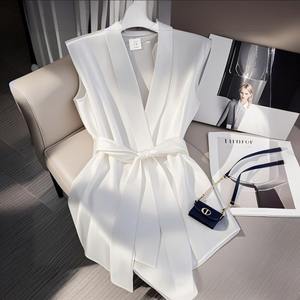 Camicetta Estiva Chic da <span class=keywords><strong>Donna</strong></span> <span class=keywords><strong>Senza</strong></span> <span class=keywords><strong>Maniche</strong></span> con Cintura in Vita, Top Casual Traspirante in Raso Tinta Unita - Product Image 2