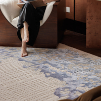 Tapis de salon moderne en peluche de haute qualité, extra épais, à motifs floraux orientaux, bleu, laine de Nouvelle-Zélande, soie de bambou, fait main