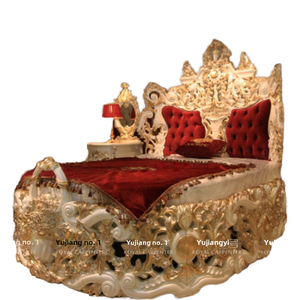 Lit double en bois massif de luxe de style <span class=keywords><strong>palais</strong></span> européen, lit king-size sculpté en or français pour la maison, meubles pour chambre principale - Product Image 6