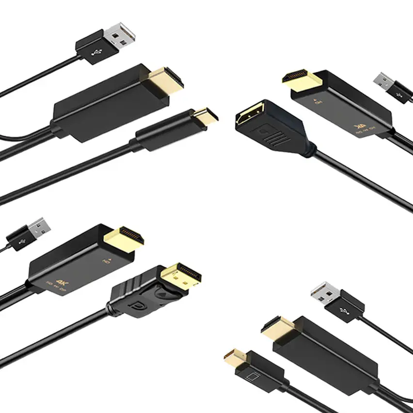 פרימיום כבל זכר HDMI עם Usb כוח כדי סוג C או DP זכר או DP נקבה או מיני DP זכר PVC 4k HD 60hz0.5 m כבל