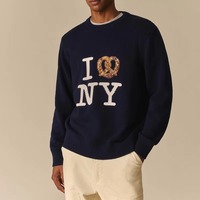 Fabricant de tricots, logo personnalisé, motif intarsia pour homme, pull col rond classique 100% coton avec une coupe légèrement décontractée