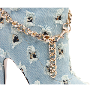 <span class=keywords><strong>Bottes</strong></span> uniques bottines à bout ouvert stiletto chaîne métallique garniture bleu ciel déchiré bout pointu <span class=keywords><strong>bottes</strong></span> de cowboy - Product Image 6