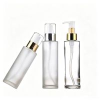 Flacon pompe à lotion rond en verre givré transparent de 60 ml, 80 ml, 100 ml avec bouchon supérieur noir, or, argent, logo personnalisé, utilisation cosmétique