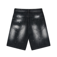 Shorts en jean vintage brodés pour hommes, style urbain, personnalisés, de haute qualité, déchirés, patchwork, imprimés effet éclaboussures d'encre, effet moustaches