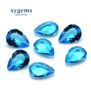 Lab Grown Aquamarine Blue Point-base Faceted Tear Drop Glass Gems