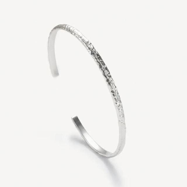 Chris April Woman Dainty Bracelet 925 Silver High Quality Adjustable Organic Texture Bumpy Cuff Bangle