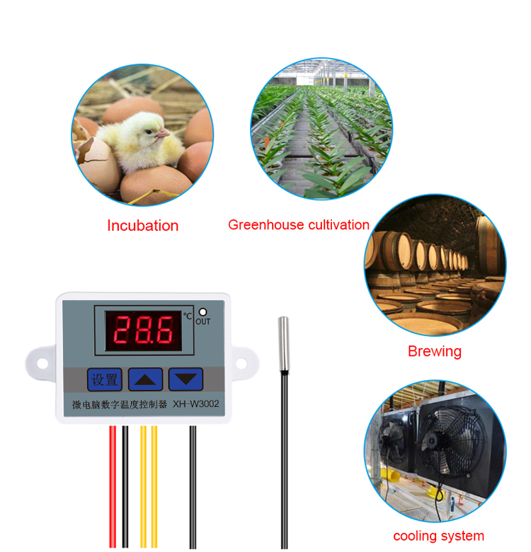 12V 24V 48V thermostat 110V-220V W3002 Digital Led Temperature Controller 10a Thermostat Control Switch Probe Xh-w3002 OEM(图9)