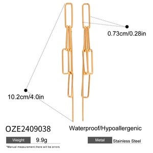 OZE Boucles d'oreilles en or élégantes pour femmes, nouvelle mode, avec chaîne trombone en acier inoxydable - Product Image 3