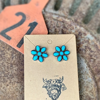 Boucles d'oreilles Western en forme de fleur en métal faites à la main avec bijoux en pierre turquoise Boucles d'oreilles Western en fausse pierre crème Boho Chic