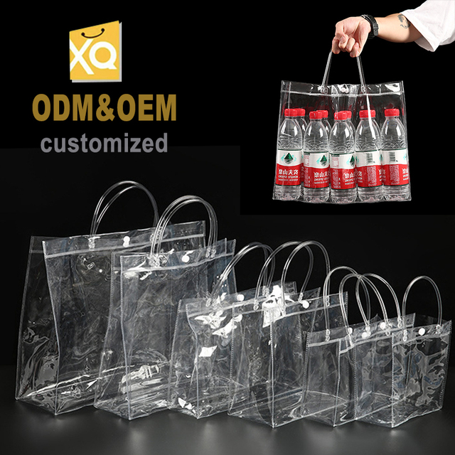 Eco-Friendly Transparent PVC Tote Bag Waterproof Clear Handbag with Handle and Button Shopping Gift Bag