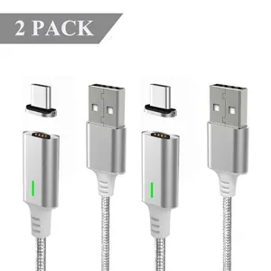 Indicador Led de nailon trenzado, cable magnético de imán rápido micro usb c, venta al por mayor