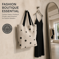 Sac fourre-tout en toile imprimé sur mesure, motif à pois noirs, sac à main en coton pour femmes, style rétro français, pour le shopping quotidien