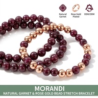 Bracelet extensible en grenat naturel et perles en or rose, avec pierres et perles métalliques alternées, pour femme, luxe, cristal de guérison, cadeau, vente en gros OEM
