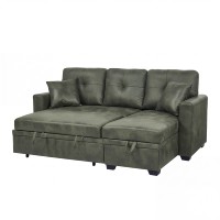 US Kostenloser Versand Modernes Modulares Schlafsofa Ecksofa Ausziehbett Wendbare Chaiselongue Stauraum Olivgrün Atmungsaktiver Stoff
