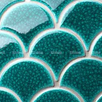 Bán Hot Ice Crackle Deco Mosaic Fan Shaped Cá Quy Mô Gạch Gốm Xanh Cho Nhà Bếp Backsplash Shower Tường Accent Dự Án