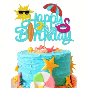 1 pièce Décoration de gâteau Joyeux <span class=keywords><strong>Anniversaire</strong></span> thème Plage d'été avec boule à paillettes et parapluie soleil pour Baby Shower et Fête d'<span class=keywords><strong>anniversaire</strong></span> - Product Image 5