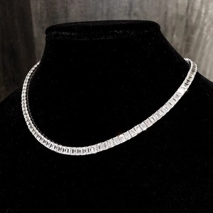 3x5mm 4x6mm 5x7mm Emerald Cut Tennis necklace 14K white gold <b>Iced</b> <b>Out</b> Tennis <b>Chain</b> Women's Baguette Cut Diamond Tennis Necklace - Product Image 2