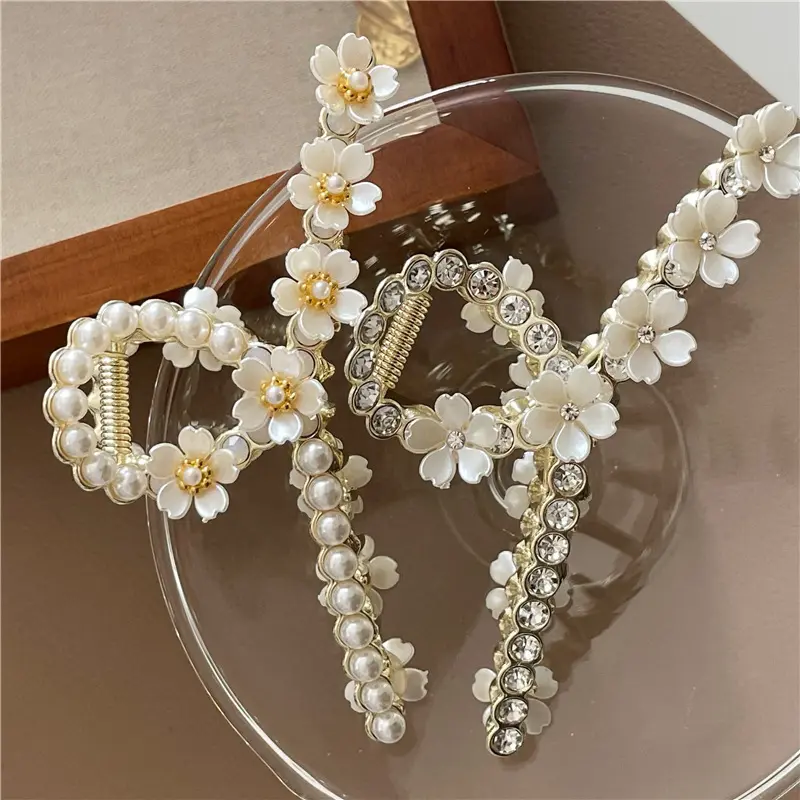 12CM grandi strass croce fiori perle capelli artiglio fermagli per le donne in lega di zinco per capelli cattura mollette squalo forcine all'ingrosso