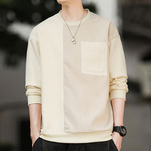 Loisirs jeunesse populaire pull hommes mode faux deux pièces gaufré étiquette décorative pull col rond lâche manches longues confort - Product Image 3