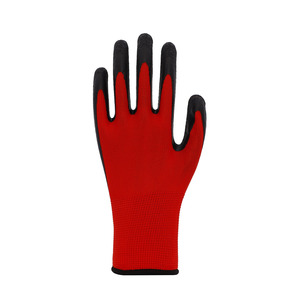 Guanti Protettivi in Poliestere Rosso 13G con Rivestimento in Nitrile Nero Increspato, Guanti da Lavoro con Presa in Gomma - Product Image 3