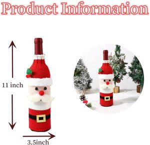 Lot de bouteilles de vin en tricot de Noël de haute qualité, ensemble bouteille de champagne Père Noël, décorations de Noël pour la table familiale - Product Image 5