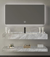 AllandCabinet Meuble-lavabo mural moderne avec éclairage LED, miroir, évier en pierre naturelle, acier, écologique et intelligent