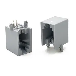 5521 Side Entry RJ10 <strong>Modular</strong> <strong>Jack</strong> Female 90 Degrees RJ9 4P4C Grey Socket 1.02mm Pitch DIP length 13mm RJ22 Connectors For PCB - Product Image 1
