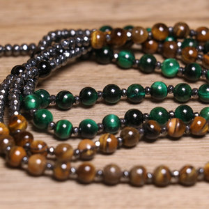 Natürlicher Tigerauge-Stein Katholischer Christus-Rosenkranz Halskette Meditations-Malachit-Schmuck Hämatit-Kreuz-Anhänger für Frauen und Männer - Product Image 6