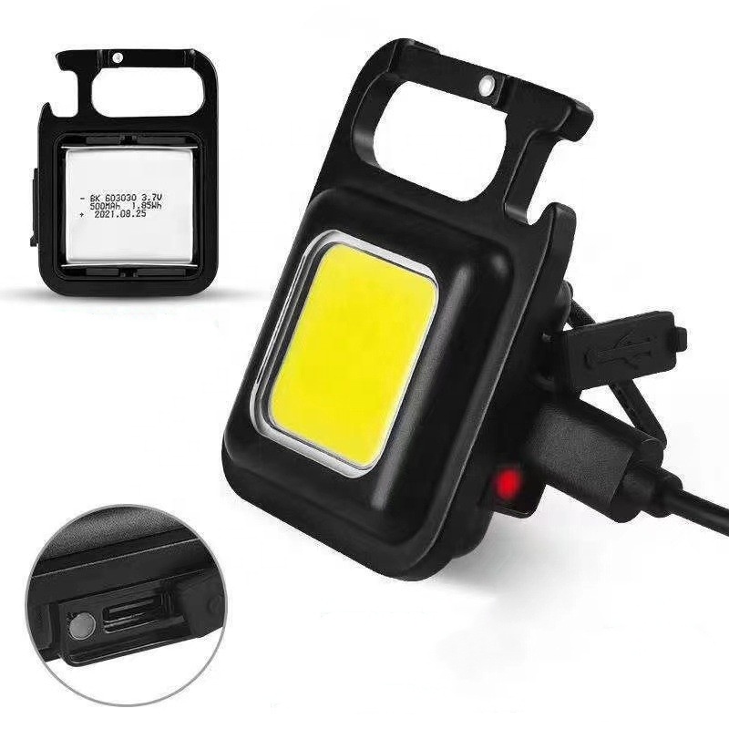 Портативная Магнитная мини-лампа COB для кемпинга, перезаряжаемый фонарик с брелоком и открывалкой для бутылок, для активного отдыха/походов