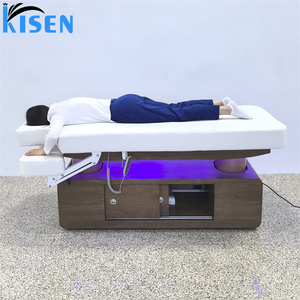 เตียงนวดหน้าปรับระดับไฟฟ้า KISEN ทำจากสแตนเลสสำหรับใช้งานเชิงพาณิชย์ พร้อมฟองน้ำความหนาแน่นสูง ตู้เก็บของ และไฟ LED - Product Image 3