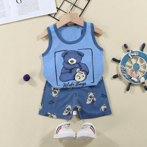 Set Estivo per Bambini e Bambine con Stampa Cartoon, Canotta e Pantaloncini 100% Cotone, Pigiama Senza Maniche, Abbigliamento per Neonati all'Ingrosso - Product Image 4