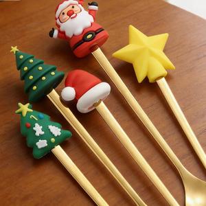 Christmas Stainless Steel Reindeer <b>and</b> Santa Claus <b>Spoon</b> <b>and</b> <b>Fork</b> Festive Christmas Tree Dessert <b>Spoon</b> - Product Image 4