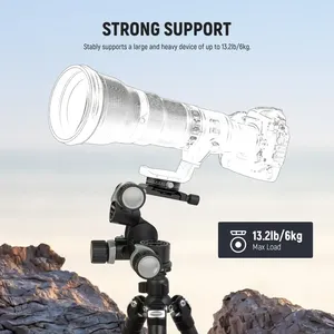 Treppiede <span class=keywords><strong>TH</strong></span> 15 in Lega di Alluminio a <span class=keywords><strong>3</strong></span> Vie con Testa a Ingranaggi, Piastra QR Arca Panoramica a 360°, Micro Regolazione per Smartphone - Product Image 6