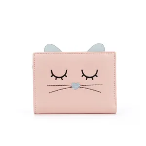 7078 bán buôn Ngắn phụ nữ ví đáng yêu mèo thêu ngắn chủ thẻ ví cho cô gái - Product Image 1