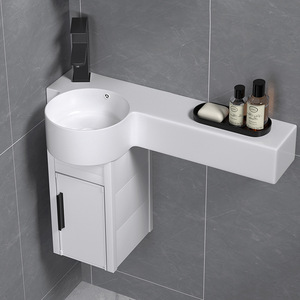 Ensemble de <span class=keywords><strong>meuble</strong></span>-lavabo mural ultra-étroit pour petite unité, avec lavabo en céramique à suspendre, finition mate et <span class=keywords><strong>meuble</strong></span> de toilette - Product Image 5