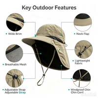 Topi Lebar Anti UV UPF50+ dengan Penutup Leher, Ringan, Cocok untuk Hiking dan Memancing, untuk Pria Wanita, Logo Custom OEM