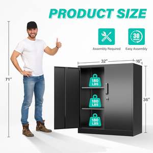 Armoire <span class=keywords><strong>de</strong></span> rangement industrielle en métal à 2 portes, 2 étagères réglables, acier, verrouillable, comptoir <span class=keywords><strong>de</strong></span> classement, noir, maison, bureau, atelier, école - Product Image 3