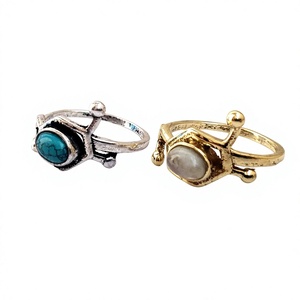 Vente en gros de bijoux à la mode, bague en pierre de lune naturelle, bague en laiton pêche argent plaqué, bagues en pierre, cadeau Unique, bijoux - Product Image 3