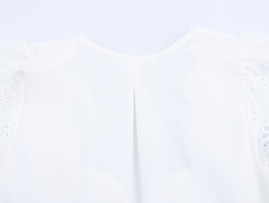 Weiße V-Ausschnitt Bluse mit Lochstickerei und Laternenärmeln, Lässige Modische Crop-Top für Damen - Product Image 6