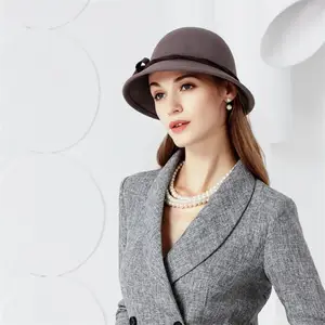 Phụ Nữ Thời Trang Fedoras Len Mũ Phong Cách Người Anh Phụ Nữ Len Fedora Cap Wide Brim Bowler Hat Phụ Nữ Cô Gái Cưới Mũ