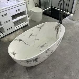 Bañera de superficie sólida independiente con textura de mármol de lujo de fábrica de China bañera de remojo de piedra Artificial para Hotel - Product Image 1