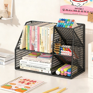 Desktop Storage Organizer Multi Tier <b>Desk</b> Rack For Stationery Books Office Supplies Simple Rectangle Standing Type PP Material - Product Image 3
