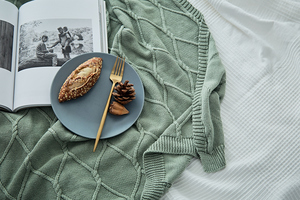 Ags Oeko-tex Soft Knit Chunky 100% cotone Crochet Throw Cable Picnic lavorato a maglia Baby Adult Green <span class=keywords><strong>coperta</strong></span> con decorazione domestica - Product Image 3