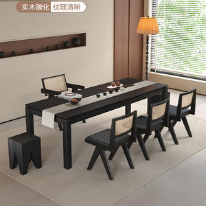 Ensemble table et chaises en bois massif 180 cm, bois carbonisé noir, meubles de salon, design durable - Product Image 1