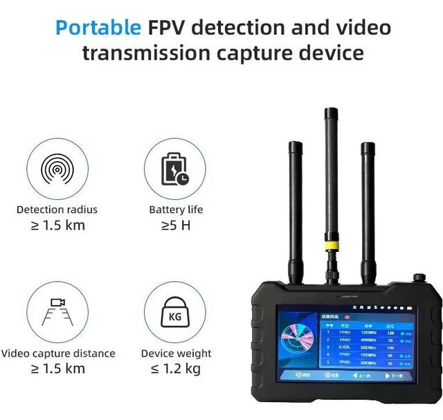 70MHz to 6.2GHz Portable Durable FPV Detection and Video Transmission Capture Device with 1.5 km Scan Range Anti-Drone System