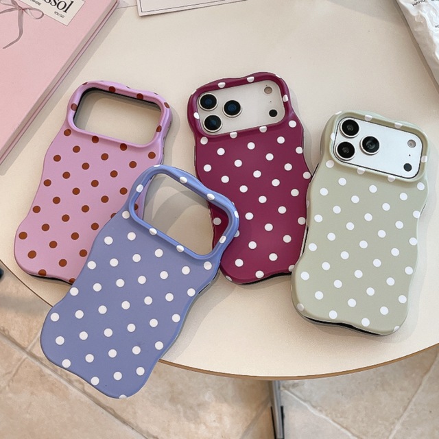 2 in 1 TPU+PC Frosting Phone Case for iPhone 14 15 16 17 Pro Max Wave Edges Comfortable Touch Shockproof Polka Dots Cover Shell