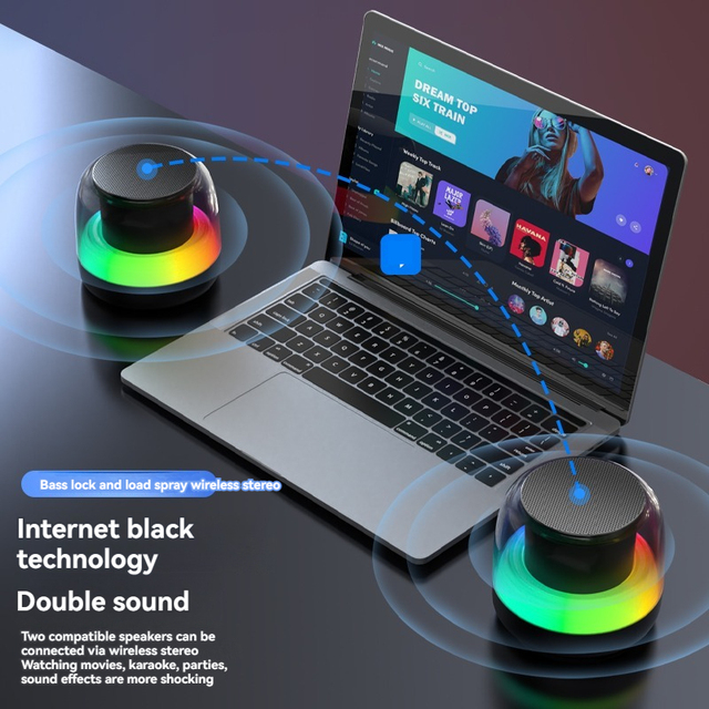 Portable Party Speaker with Built-in RGB Lights for 5W Stereo Sound Deep Bass Wireless Speaker