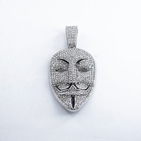 Collier pendentif unisexe en alliage avec masque Guy Fawkes V-Vendetta, chaîne cubaine plaquée or, accessoire de mode hip-hop en cristal