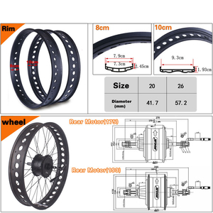 170mm - 190mm <span class=keywords><strong>roue</strong></span> de moteur de moyeu sans balais arrière <span class=keywords><strong>20</strong></span> ''24''26" X 4 <span class=keywords><strong>pouces</strong></span> pneu 48V Kit de Conversion de vélo de neige électrique 750W - Product Image 2